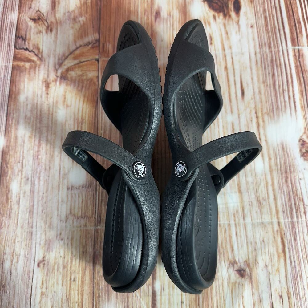 Crocs CLEO Size 9 Black Double Two Strap Sandals Slides Flats Open Toe Shoes - Picture 7 of 11